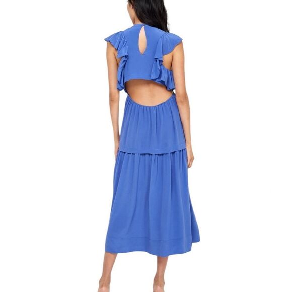 Joie Polly Blue Silk Flutter Sleeve Smocked Maxi Dress | Size M - Picture 3 of 13